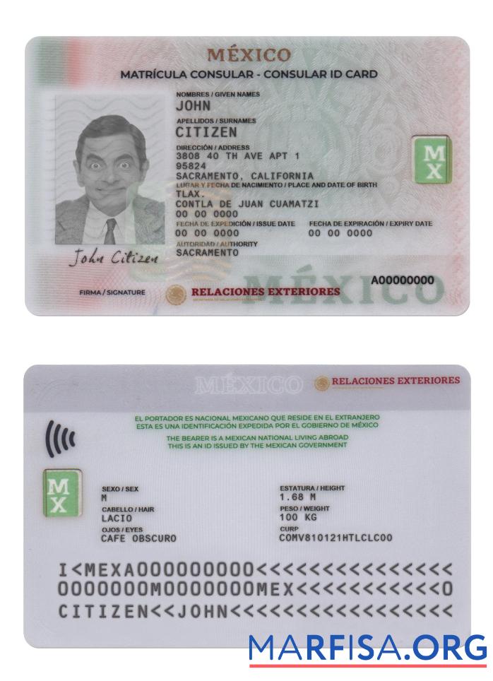 Printable Mexico Consular ID Card download for verification